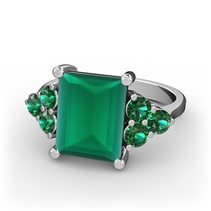 Kök zümrüt ve yeşil kuvars 8 ayar beyaz altın yüzük