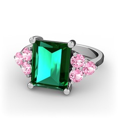 Yeşil kuvars ve pembe kuvars 14 ayar beyaz altın yüzük