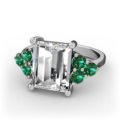 Beyaz zirkon ve yeşil kuvars 8 ayar beyaz altın yüzük