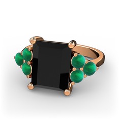 Areli Dikdörtgen Yüzük - Siyah zirkon ve kök zümrüt 14 ayar rose altın yüzük #6c5onp