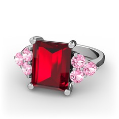 Areli Dikdörtgen Yüzük - Garnet ve pembe kuvars 8 ayar beyaz altın yüzük #6kr96v