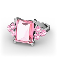 Areli Dikdörtgen Yüzük - Pembe kuvars 8 ayar beyaz altın yüzük #72e2dx