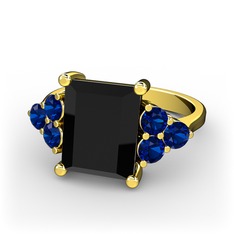 Siyah zirkon ve lab safir 18 ayar altın yüzük