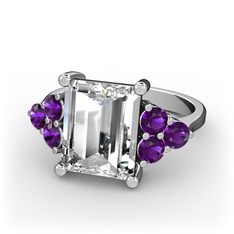 Swarovski ve ametist 8 ayar beyaz altın yüzük