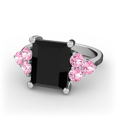 Areli Dikdörtgen Yüzük - Siyah zirkon ve pembe kuvars 925 ayar gümüş yüzük #7py8mr