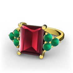 Areli Dikdörtgen Yüzük - Kök yakut ve kök zümrüt 14 ayar altın yüzük #8bti71