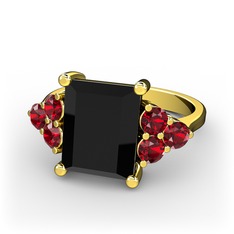 Areli Dikdörtgen Yüzük - Siyah zirkon ve garnet 14 ayar altın yüzük #8fxw47