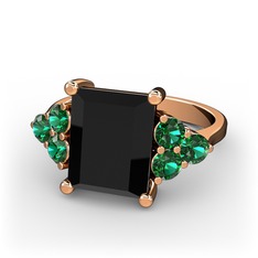 Areli Dikdörtgen Yüzük - Siyah zirkon ve yeşil kuvars 925 ayar rose altın kaplama gümüş yüzük #8hzl1d