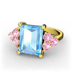 Akuamarin ve pembe kuvars 18 ayar altın yüzük