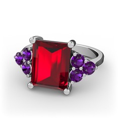 Areli Dikdörtgen Yüzük - Garnet ve ametist 14 ayar beyaz altın yüzük #8q4eky