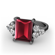 Areli Dikdörtgen Yüzük - Kök yakut ve pırlanta 925 ayar siyah rodyum kaplama gümüş yüzük (0.48 karat) #8wzbx6