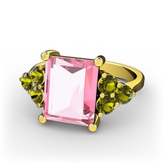 Areli Dikdörtgen Yüzük - Pembe kuvars ve peridot 18 ayar altın yüzük #9flfhw