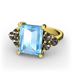 Areli Dikdörtgen Yüzük - Akuamarin ve dumanlı kuvars 18 ayar altın yüzük #9ilx1b
