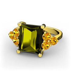 Peridot ve sitrin 925 ayar altın kaplama gümüş yüzük