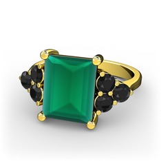 Areli Dikdörtgen Yüzük - Kök zümrüt ve siyah zirkon 14 ayar altın yüzük #9opux1