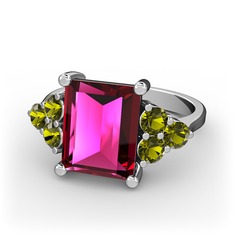 Rodolit garnet ve peridot 14 ayar beyaz altın yüzük