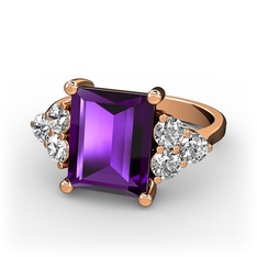 Areli Dikdörtgen Yüzük - Ametist ve swarovski 925 ayar rose altın kaplama gümüş yüzük #a1f4sb