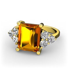 Areli Dikdörtgen Yüzük - Sitrin ve swarovski 18 ayar altın yüzük #ad49ak