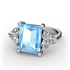 Akuamarin ve pırlanta 8 ayar beyaz altın yüzük (0.48 karat)