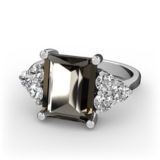 Areli Dikdörtgen Yüzük - Dumanlı kuvars ve swarovski 8 ayar beyaz altın yüzük #aiw8if