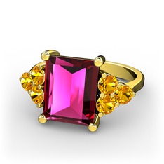 Rodolit garnet ve sitrin 925 ayar altın kaplama gümüş yüzük
