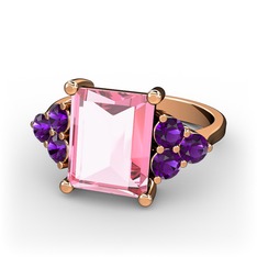 Areli Dikdörtgen Yüzük - Pembe kuvars ve ametist 18 ayar rose altın yüzük #b2usq