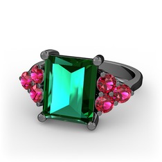 Areli Dikdörtgen Yüzük - Yeşil kuvars ve rodolit garnet 925 ayar siyah rodyum kaplama gümüş yüzük #bfht6f