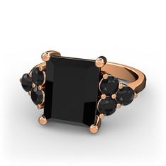 Areli Dikdörtgen Yüzük - Siyah zirkon 14 ayar rose altın yüzük #c34how