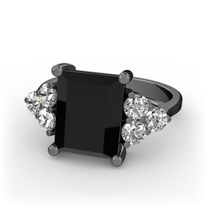 Areli Dikdörtgen Yüzük - Siyah zirkon ve swarovski 925 ayar siyah rodyum kaplama gümüş yüzük #cav2h4