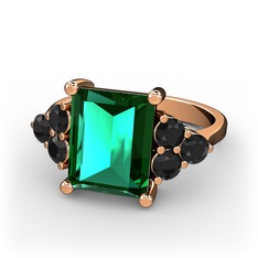 Areli Dikdörtgen Yüzük - Yeşil kuvars ve siyah zirkon 8 ayar rose altın yüzük #cav7gy