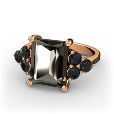 Areli Dikdörtgen Yüzük - Dumanlı kuvars ve siyah zirkon 8 ayar rose altın yüzük #cqdpjj