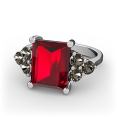 Areli Dikdörtgen Yüzük - Garnet ve dumanlı kuvars 18 ayar beyaz altın yüzük #eesw3n