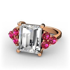Areli Dikdörtgen Yüzük - Beyaz zirkon ve rodolit garnet 8 ayar rose altın yüzük #f0o7uw