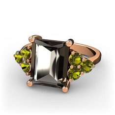 Dumanlı kuvars ve peridot 8 ayar rose altın yüzük