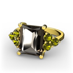 Dumanlı kuvars ve peridot 8 ayar altın yüzük