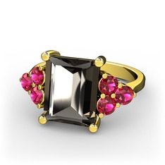 Areli Dikdörtgen Yüzük - Dumanlı kuvars ve rodolit garnet 14 ayar altın yüzük #ha4g6j