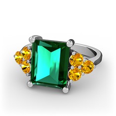 Areli Dikdörtgen Yüzük - Yeşil kuvars ve sitrin 18 ayar beyaz altın yüzük #i2kc5s