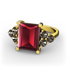 Areli Dikdörtgen Yüzük - Kök yakut ve dumanlı kuvars 18 ayar altın yüzük #i47ja3