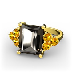 Dumanlı kuvars ve sitrin 925 ayar altın kaplama gümüş yüzük