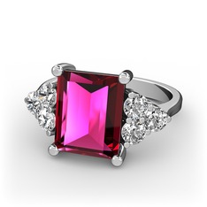Areli Dikdörtgen Yüzük - Rodolit garnet ve swarovski 8 ayar beyaz altın yüzük #ik0l7k