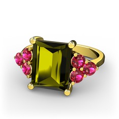 Areli Dikdörtgen Yüzük - Peridot ve rodolit garnet 18 ayar altın yüzük #inhi1j