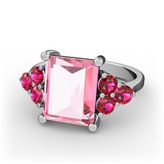 Pembe kuvars ve rodolit garnet 14 ayar beyaz altın yüzük