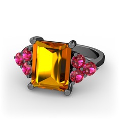 Areli Dikdörtgen Yüzük - Sitrin ve rodolit garnet 925 ayar siyah rodyum kaplama gümüş yüzük #jh2ujq