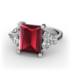 Kök yakut ve pırlanta 8 ayar beyaz altın yüzük (0.48 karat)