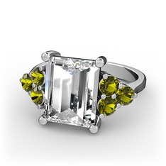 Areli Dikdörtgen Yüzük - Swarovski ve peridot 14 ayar beyaz altın yüzük #juzo2o