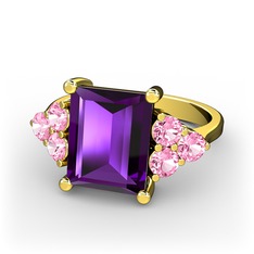 Areli Dikdörtgen Yüzük - Ametist ve pembe kuvars 14 ayar altın yüzük #kbvyw