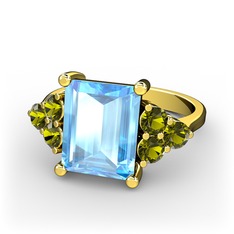 Areli Dikdörtgen Yüzük - Akuamarin ve peridot 18 ayar altın yüzük #ke74lo