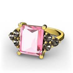 Areli Dikdörtgen Yüzük - Pembe kuvars ve dumanlı kuvars 18 ayar altın yüzük #kl68jr