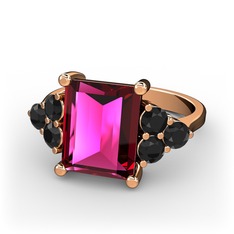 Areli Dikdörtgen Yüzük - Rodolit garnet ve siyah zirkon 8 ayar rose altın yüzük #ksg4jc