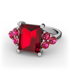 Areli Dikdörtgen Yüzük - Garnet ve rodolit garnet 14 ayar beyaz altın yüzük #l2x8i7